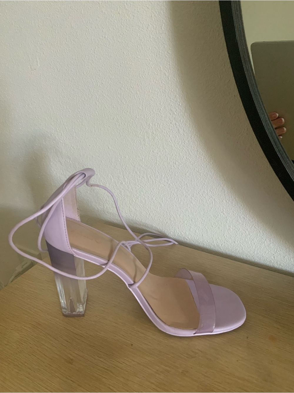 Aldo Lilac Strappy Sandal with Clear Block Heel
